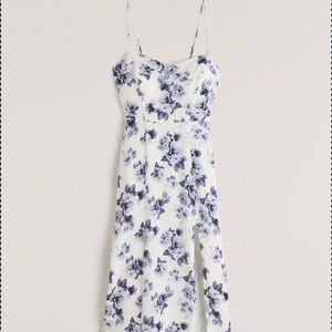 Blue floral AF Faux Silk high-slit Midaxi dress